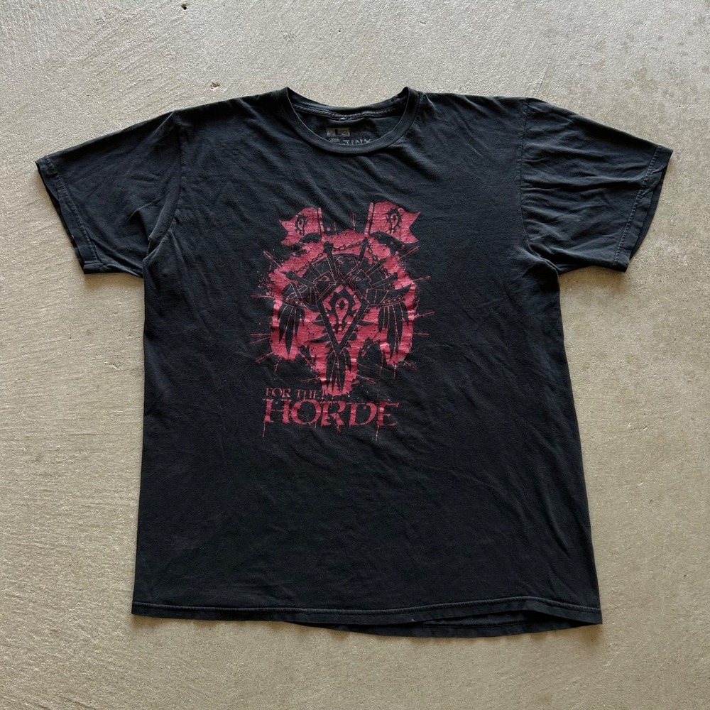 Vintage World of Warcraft Shirt Size Large Black For The Horde JINX Blizzard Gam